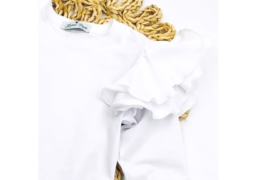 Bluzka dziecięca z dużymi  falbankami biała| OLYMPIA KIDS STYLE