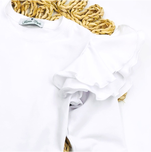 Bluzka dziecięca z dużymi  falbankami biała| OLYMPIA KIDS STYLE