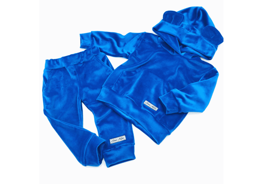 Dres welurowy z uszkami szafirowy