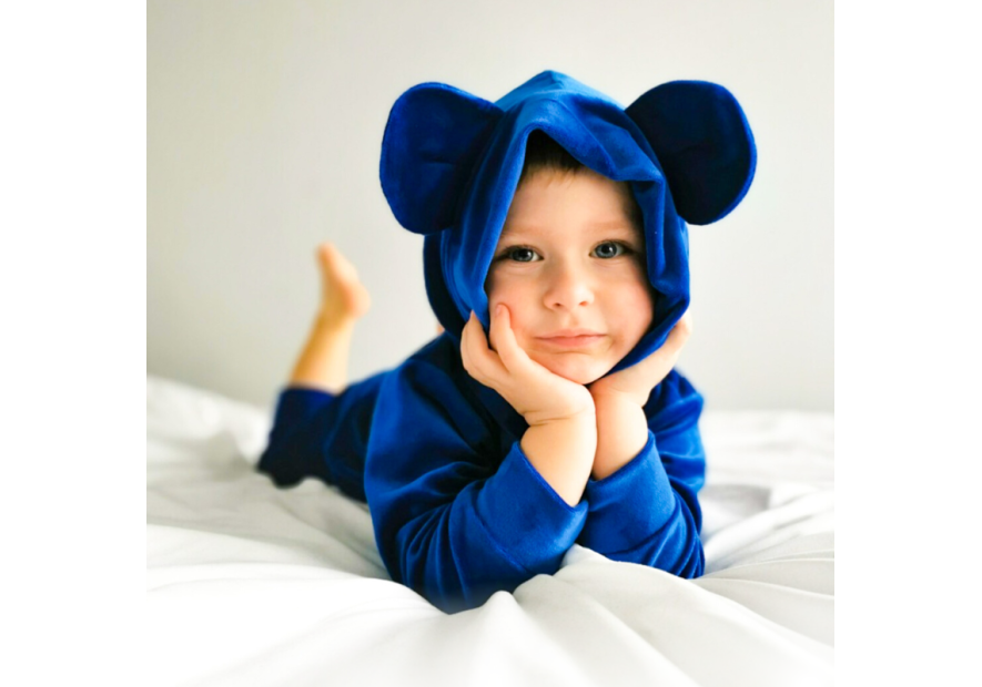 Dres welurowy z uszkami szafirowy