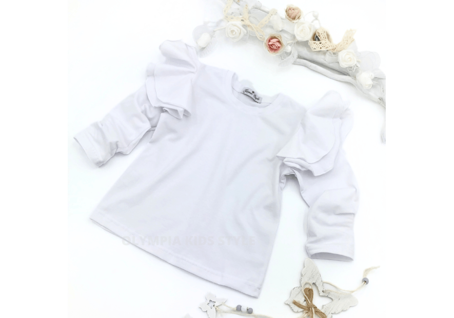 Bluzka dziecięca z dużymi  falbankami biała| OLYMPIA KIDS STYLE