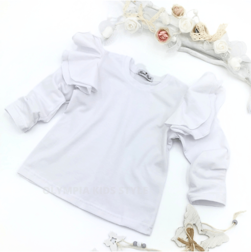 Bluzka dziecięca z dużymi  falbankami biała| OLYMPIA KIDS STYLE