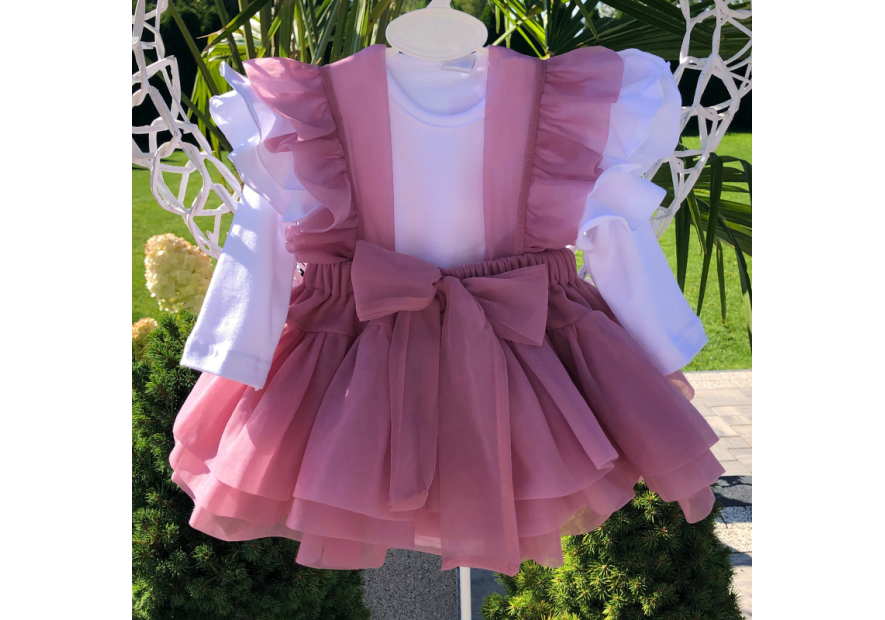 Spódniczka tiulowa na szelkach pudrowa| Olympia kids style