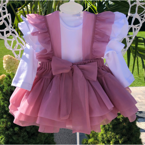 Spódniczka tiulowa na szelkach pudrowa| Olympia kids style