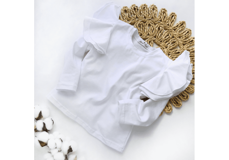 Bluzka dziecięca z dużymi  falbankami biała| OLYMPIA KIDS STYLE