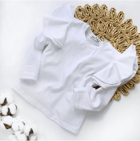 Bluzka dziecięca z dużymi  falbankami biała| OLYMPIA KIDS STYLE