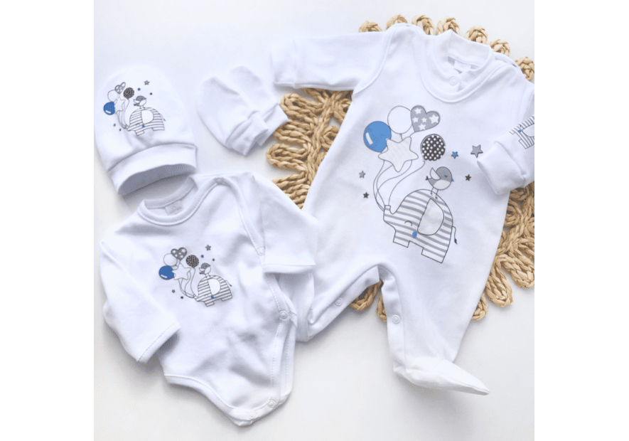 Wyprawka dla niemowlaka 5-cz biała-niebieski