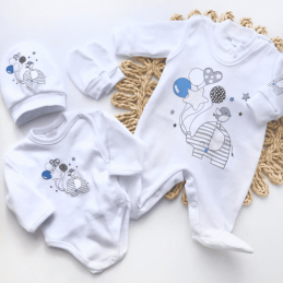 Wyprawka dla niemowlaka 5-cz biała-niebieski