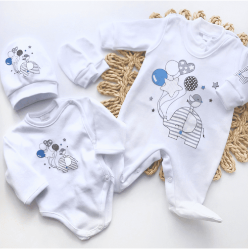 Wyprawka dla niemowlaka 5-cz biała-niebieski