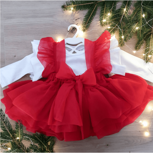 Spódniczka tiulowa na szelkach czerwona| Olympia kids style