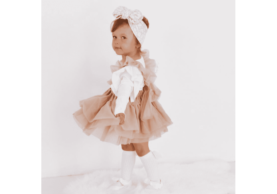 Spódniczka tiulowa na szelkach pudrowa| Olympia kids style