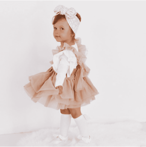 Spódniczka tiulowa na szelkach pudrowa| Olympia kids style