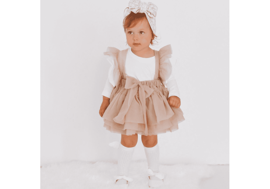 Spódniczka tiulowa na szelkach pudrowa| Olympia kids style