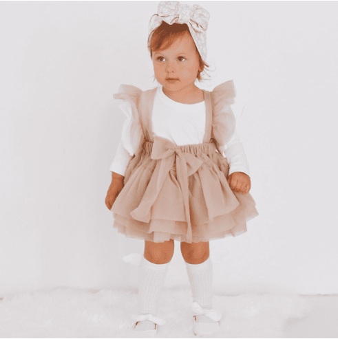 Spódniczka tiulowa na szelkach pudrowa| Olympia kids style
