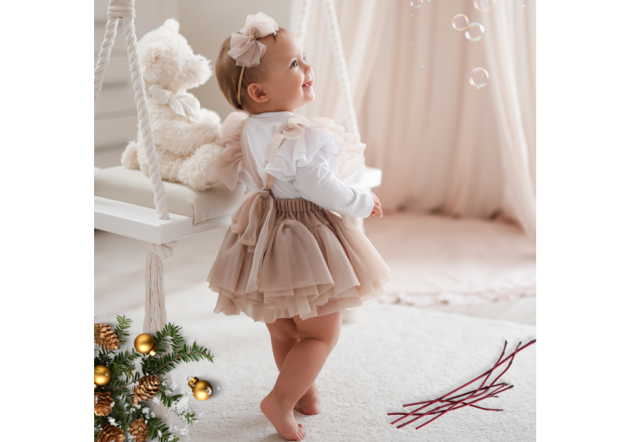 Spódniczka tiulowa na szelkach pudrowa| Olympia kids style