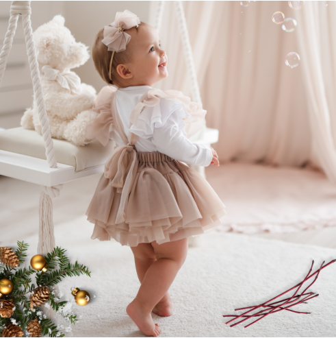 Spódniczka tiulowa na szelkach pudrowa| Olympia kids style