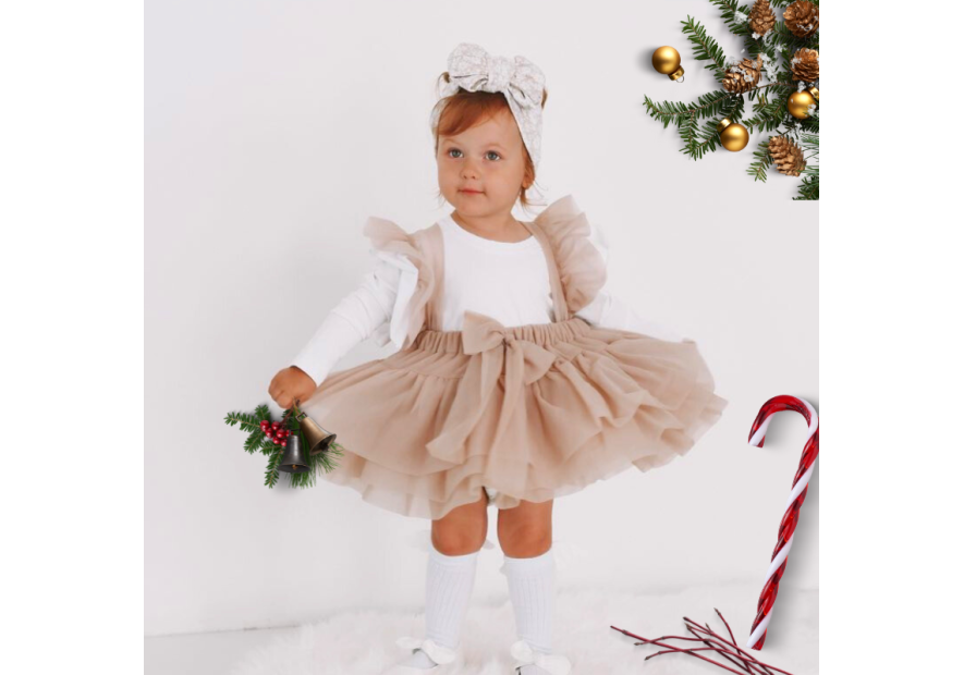 Spódniczka tiulowa na szelkach pudrowa| Olympia kids style