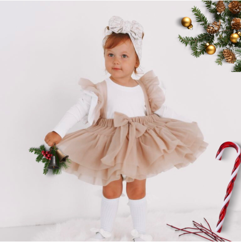 Spódniczka tiulowa na szelkach pudrowa| Olympia kids style