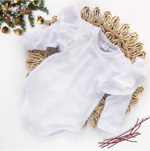 Body dziecięce z dużymi  falbankami białe| OLYMPIA KIDS STYLE