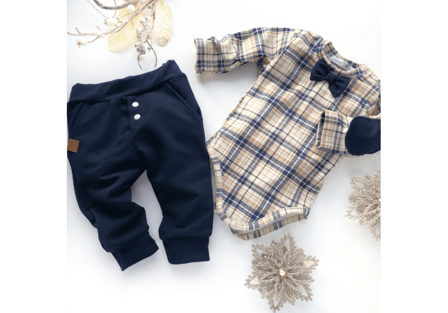 Body z muszką + spodnie KRATKA STAR KIDS