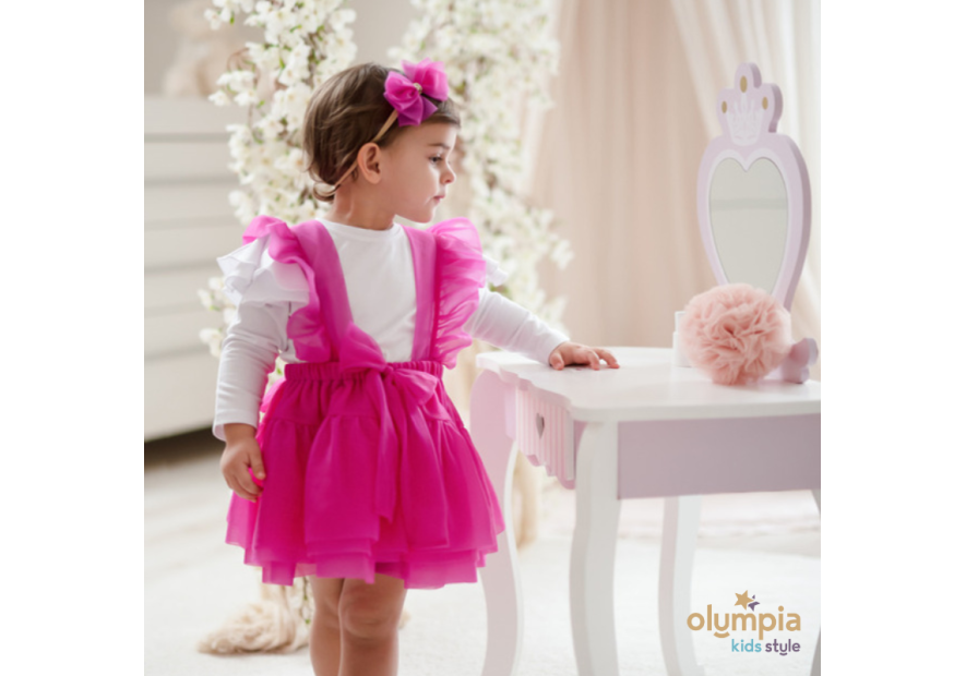 Spódniczka tiulowa na szelkach pudrowa| Olympia kids style