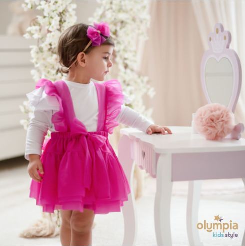 Spódniczka tiulowa na szelkach pudrowa| Olympia kids style