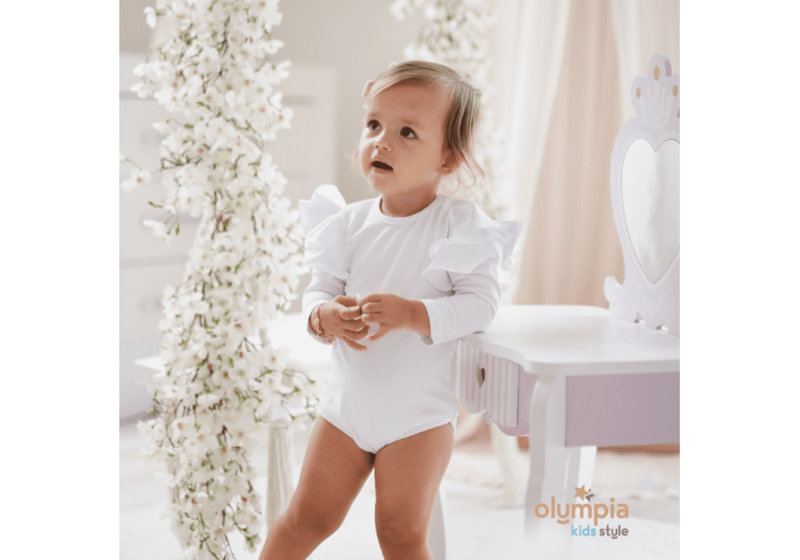 Body dziecięce z dużymi  falbankami białe| OLYMPIA KIDS STYLE