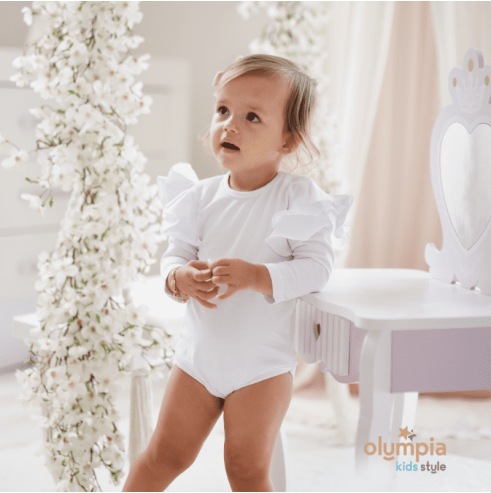 Body dziecięce z dużymi  falbankami białe| OLYMPIA KIDS STYLE