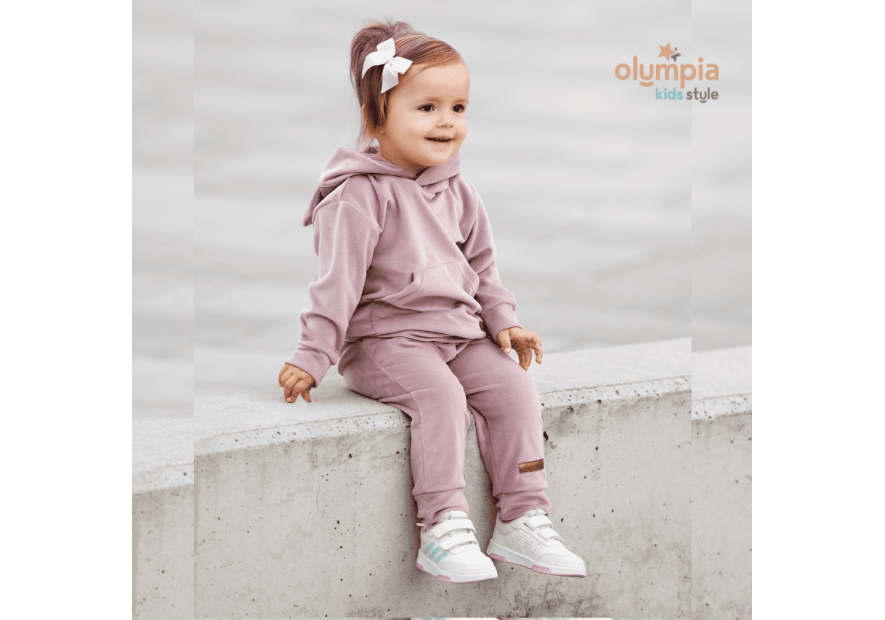 Dres welurowy z uszkami pudrowy róż Star kids