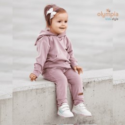 Dres welurowy z uszkami pudrowy róż Star kids