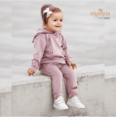 Dres welurowy z uszkami pudrowy róż Star kids