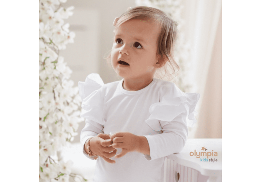 Bluzka dziecięca z dużymi  falbankami biała| OLYMPIA KIDS STYLE