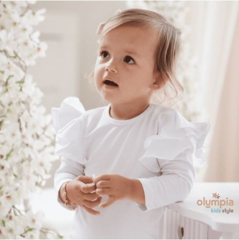 Bluzka dziecięca z dużymi  falbankami biała| OLYMPIA KIDS STYLE