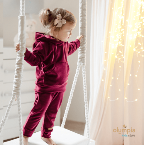 Dres welur z uszkami bordowy