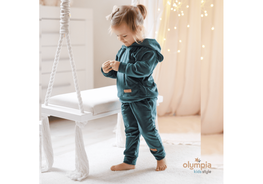 Dres welur z uszkami butelkowa zieleń