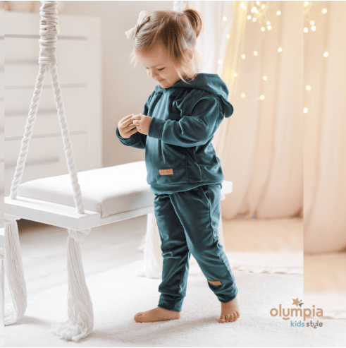 Dres welur z uszkami butelkowa zieleń