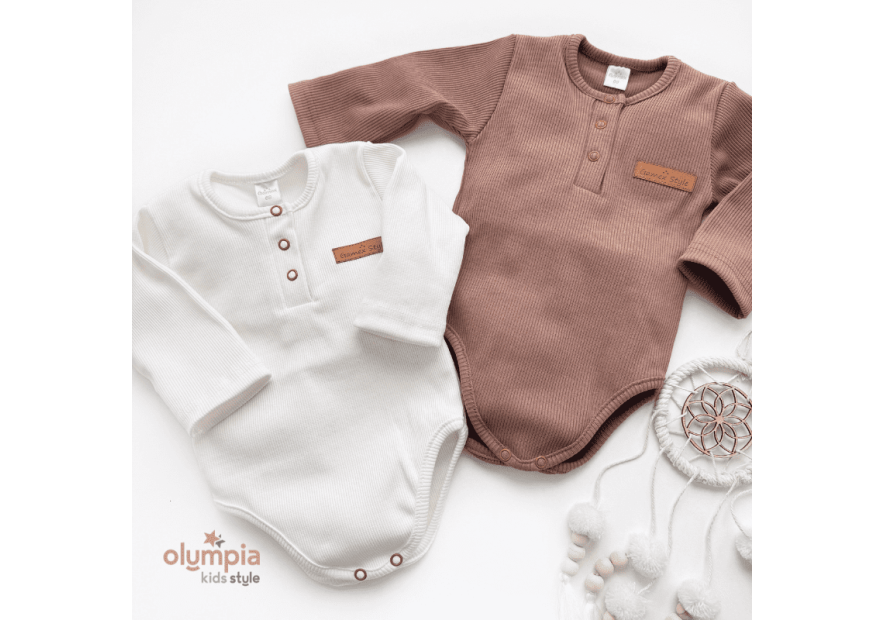 Body niemowlęce polo z prążka  niebieskie brązowe i ecru