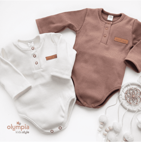 Body niemowlęce polo z prążka  niebieskie brązowe i ecru