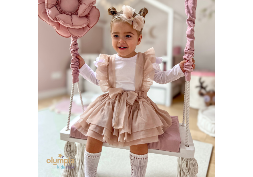 Spódniczka tiulowa na szelkach pudrowa| Olympia kids style
