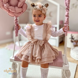 Spódniczka tiulowa na szelkach pudrowa| Olympia kids style