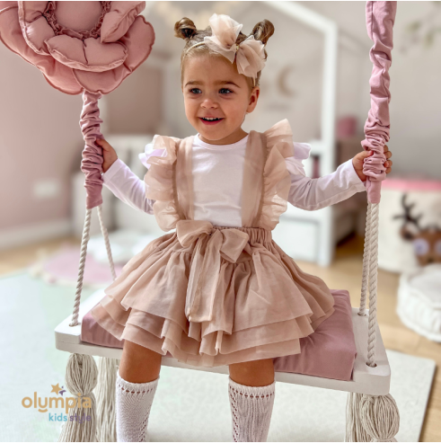 Spódniczka tiulowa na szelkach pudrowa| Olympia kids style