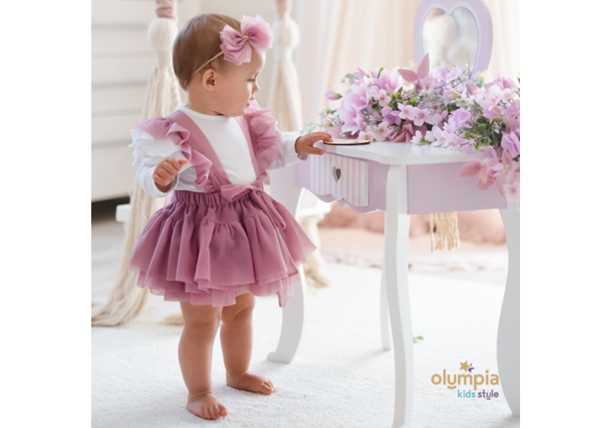 Spódniczka tiulowa na szelkach pudrowa| Olympia kids style