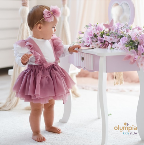 Spódniczka tiulowa na szelkach pudrowa| Olympia kids style