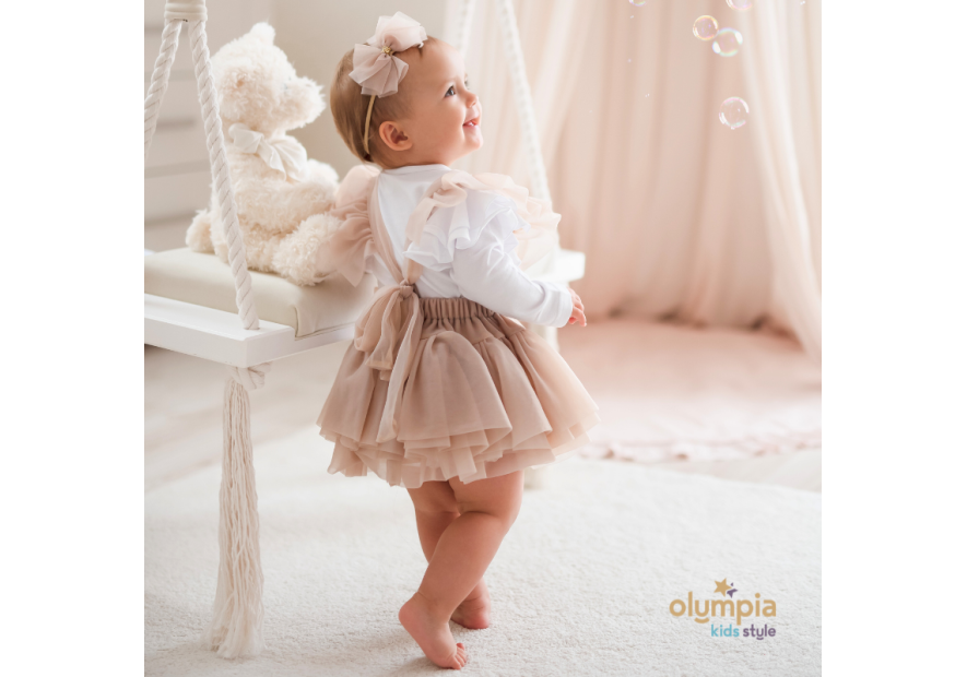 Spódniczka tiulowa na szelkach pudrowa| Olympia kids style