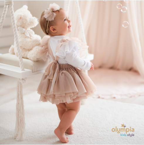 Spódniczka tiulowa na szelkach pudrowa| Olympia kids style