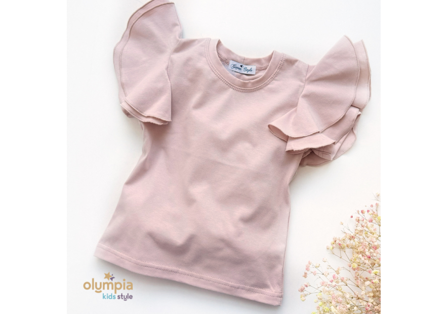 Bluzka dziecięca MOTYLEK krótki rękaw pudrowy róż