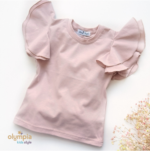 Bluzka dziecięca MOTYLEK krótki rękaw pudrowy róż