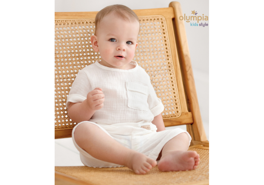 Komplet z Muślinu - Bluzka i Szorty ecru | OLYMPIA KIDS STYLE