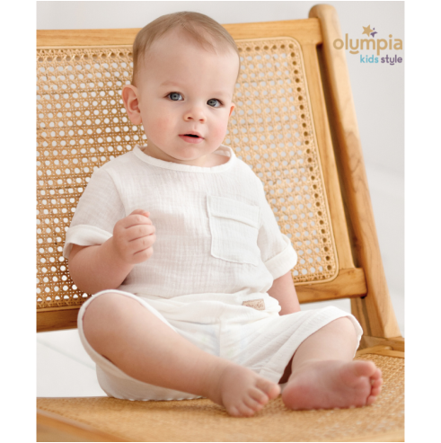 Komplet z Muślinu - Bluzka i Szorty ecru | OLYMPIA KIDS STYLE