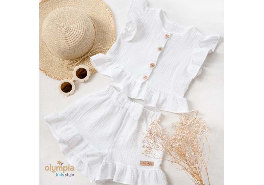 Komplet  dziewczęcy z Muślinu - Bluzka i spodenki | OLYMPIA KIDS STYLE